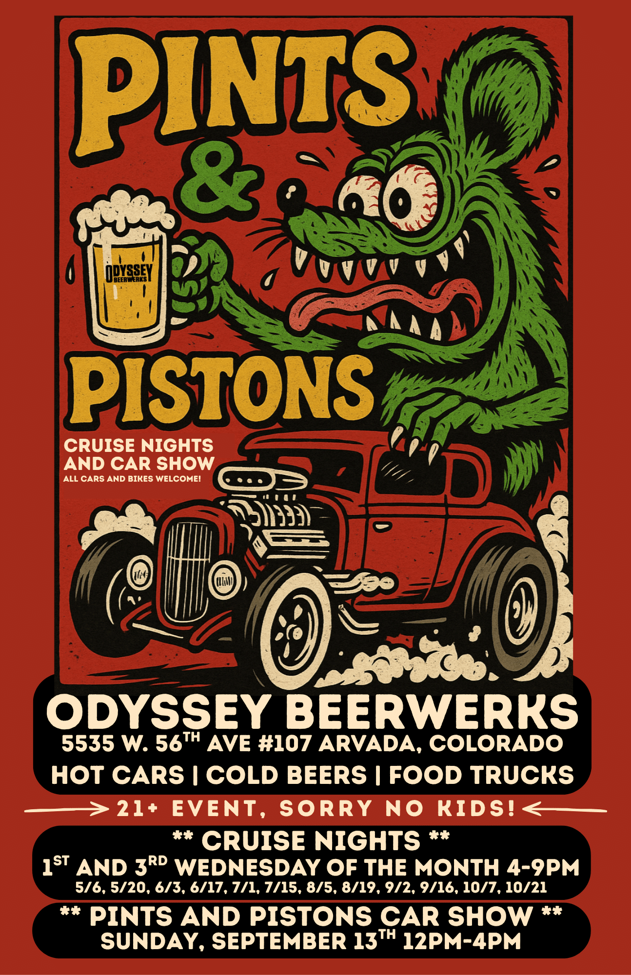 Pints and Pistons Cruise Nights at Odyssey Beerwerks