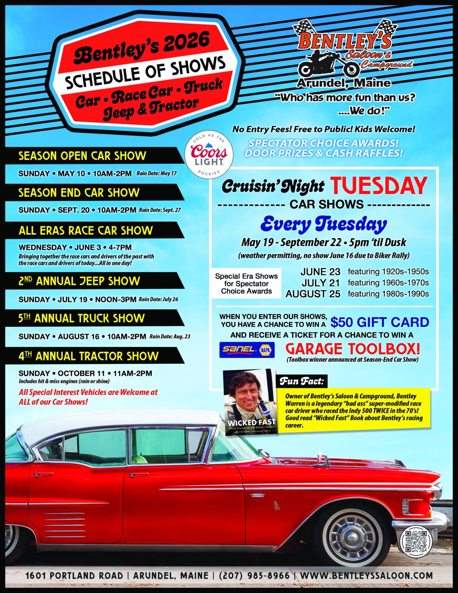 Crusin Night- Tuesday Car Shows at Bentley’s Saloon!
